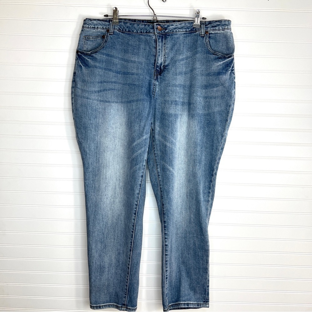 Ellos Womens Size 20 Blue Mid-Rise Boyfriend Denim Plus Size Jeans